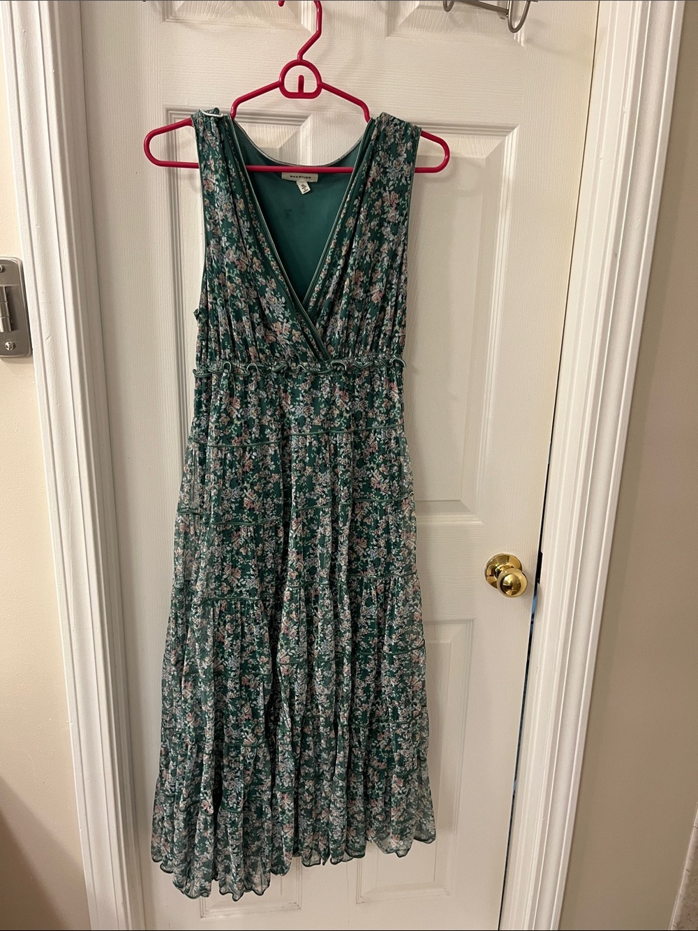 Max Studio Teal Floral V-Neck Tiered Maxi Dress